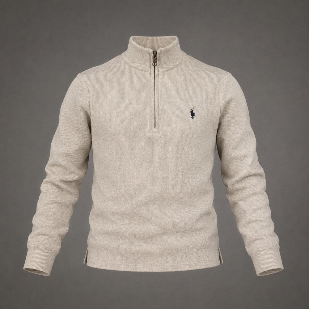 Polo Ralph Lauren Boys 4/4T Quarter Zip Thermal Pullover Beige Cotton Sweater
